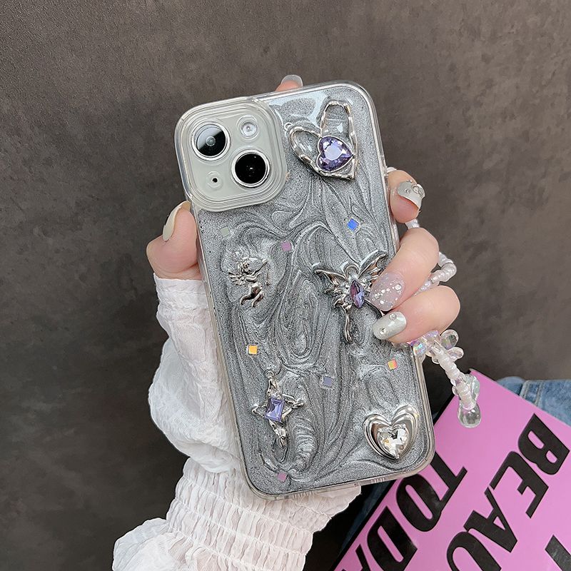 Silver 3D Butterfly With Heart Unique Phone Case