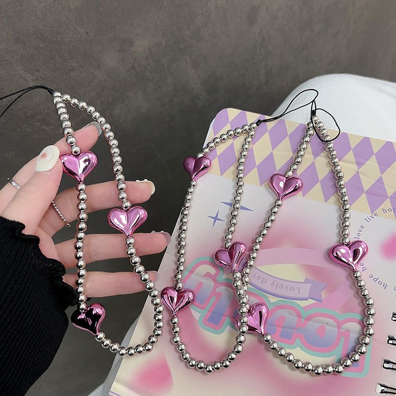 Y2K Silver Pink Heart Phone Charm