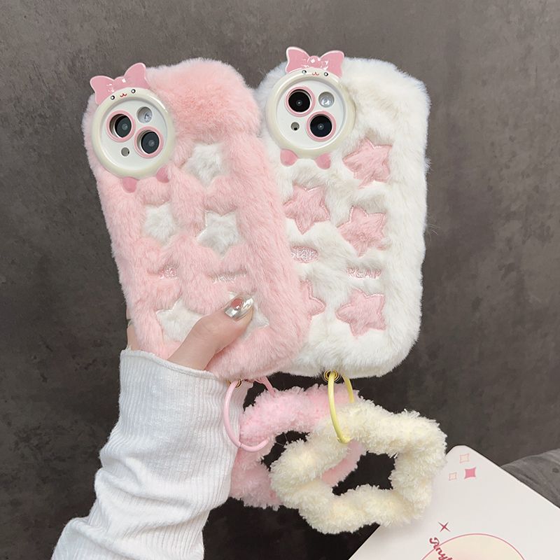 Winter Plush Fluffy Phone Case With Star Charm