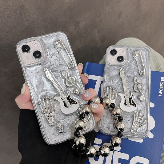 Y2K Skull Guitar Phone Case With Hand Chain For iPhone