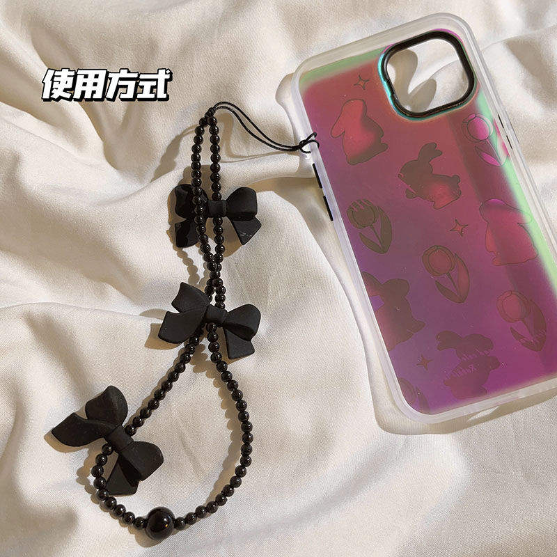 Y2K Solid Black Bowtie Phone Charm