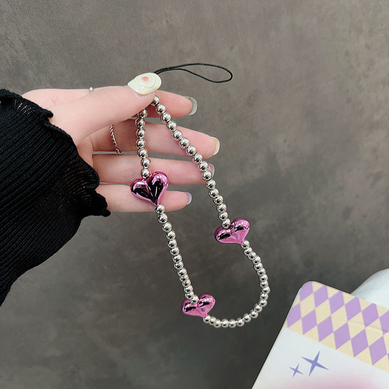 Y2K Silver Pink Heart Phone Charm